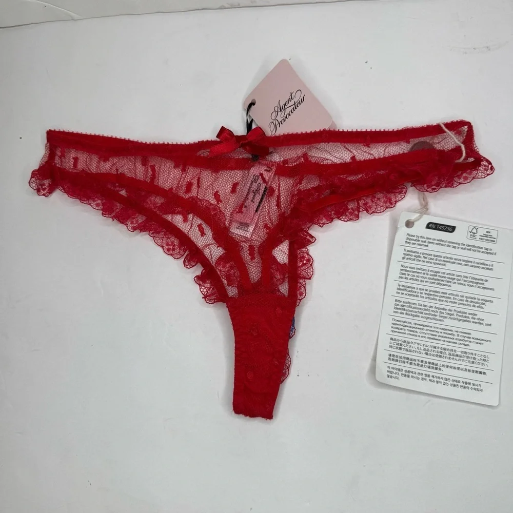 NWT AGENT PROVOCATEUR Madelina Red Lace Sheer Thong in AP Size 4 (US 8) - Picture 8 of 13